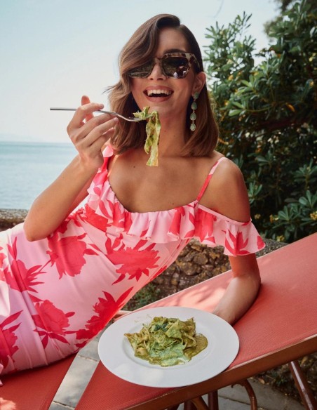 Vestido midi de fiesta de estampado floral con volantes