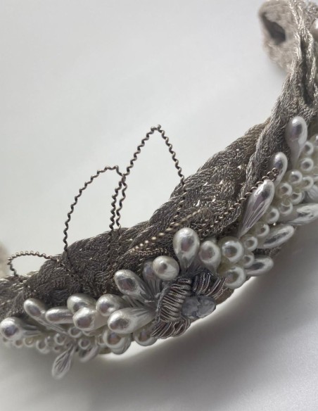 Braided silver plated bridal headdress with beads