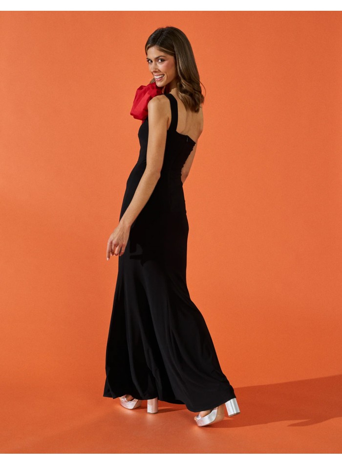 Vestido de fiesta largo con maxi flores rojas