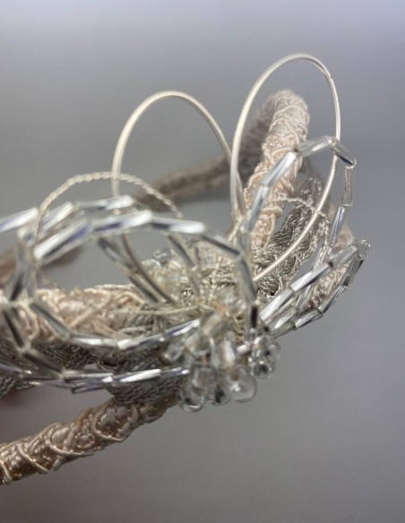 Rustic raw braided headband with beads