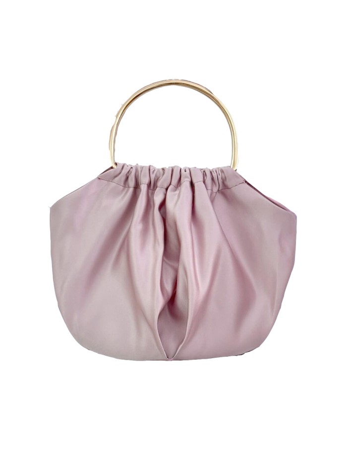 Bolso de mano en raso con asa dorada nude