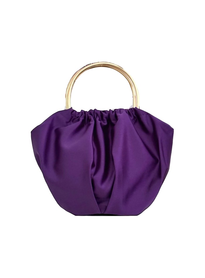 Bolso de mano en raso con asa dorada morado