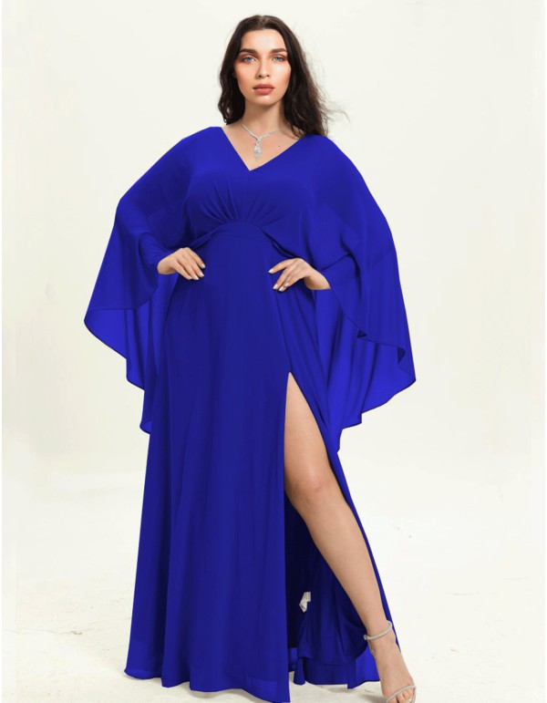 Long party gown with long cape sleeves