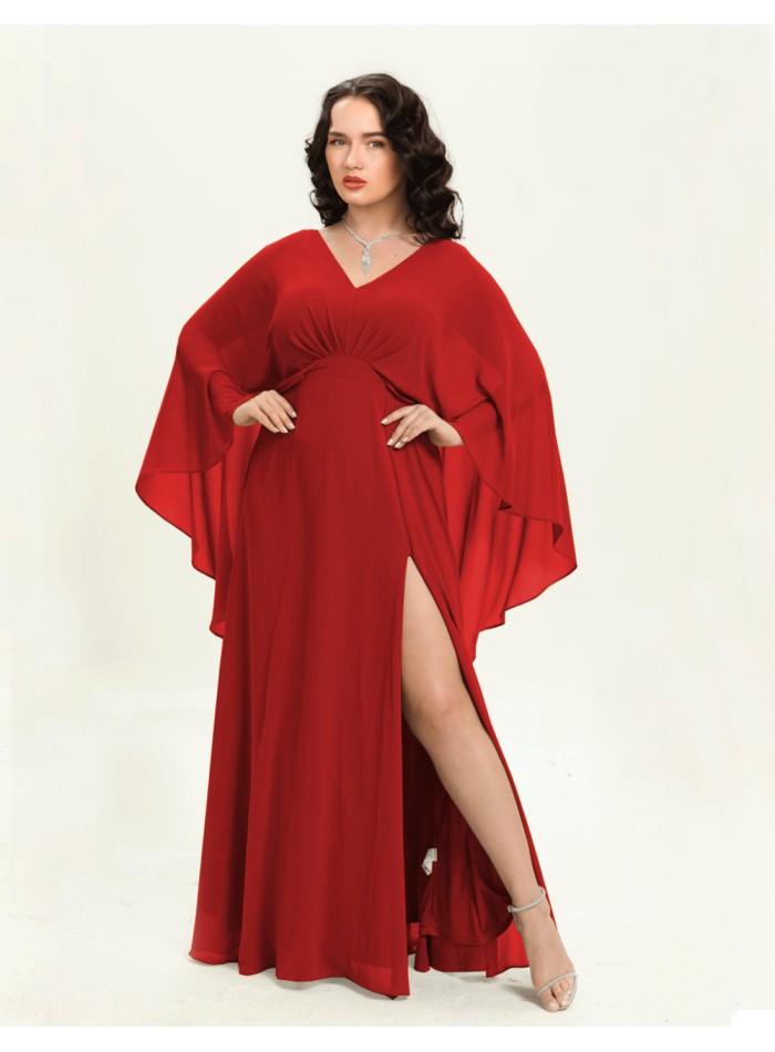 Long party gown with long cape sleeves