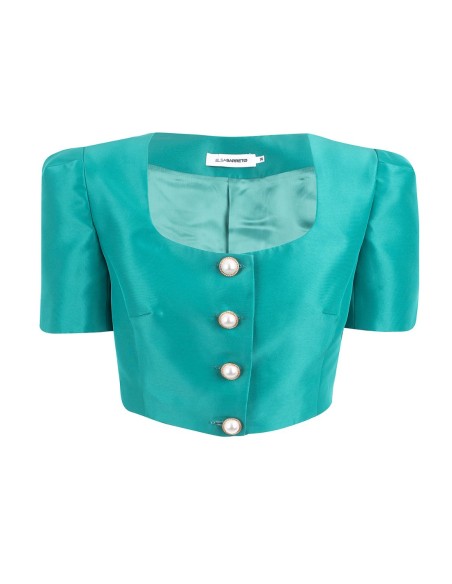 Short sleeve crop top with pearl buttons