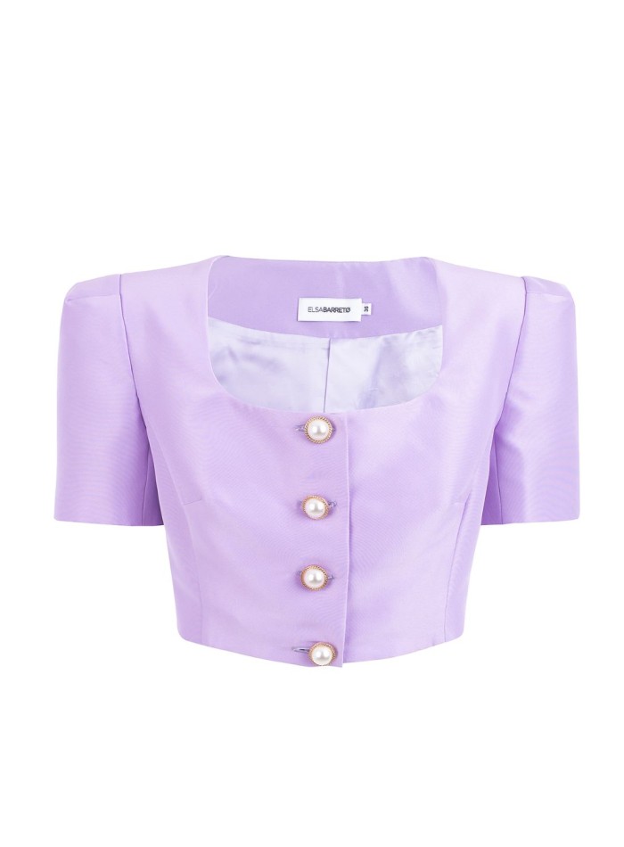 Short sleeve crop top with pearl buttons