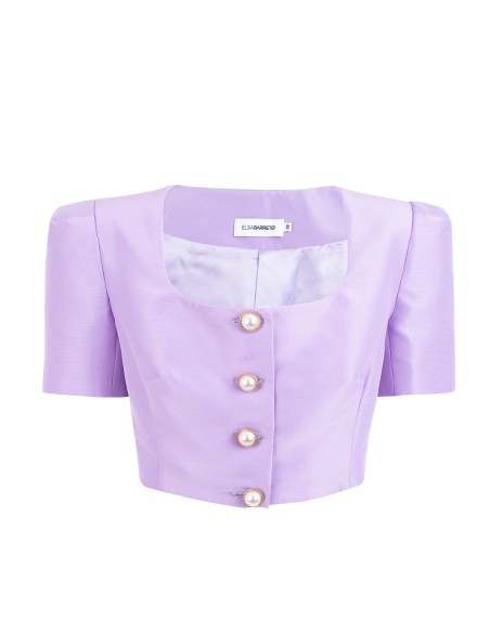 Short sleeve crop top with pearl buttons