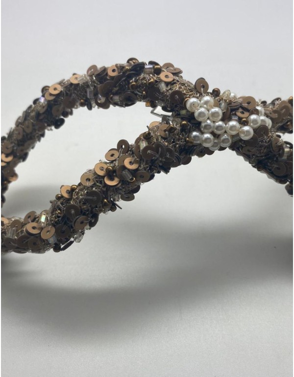 Fantasy headdress with old gold sequin and pearls 2