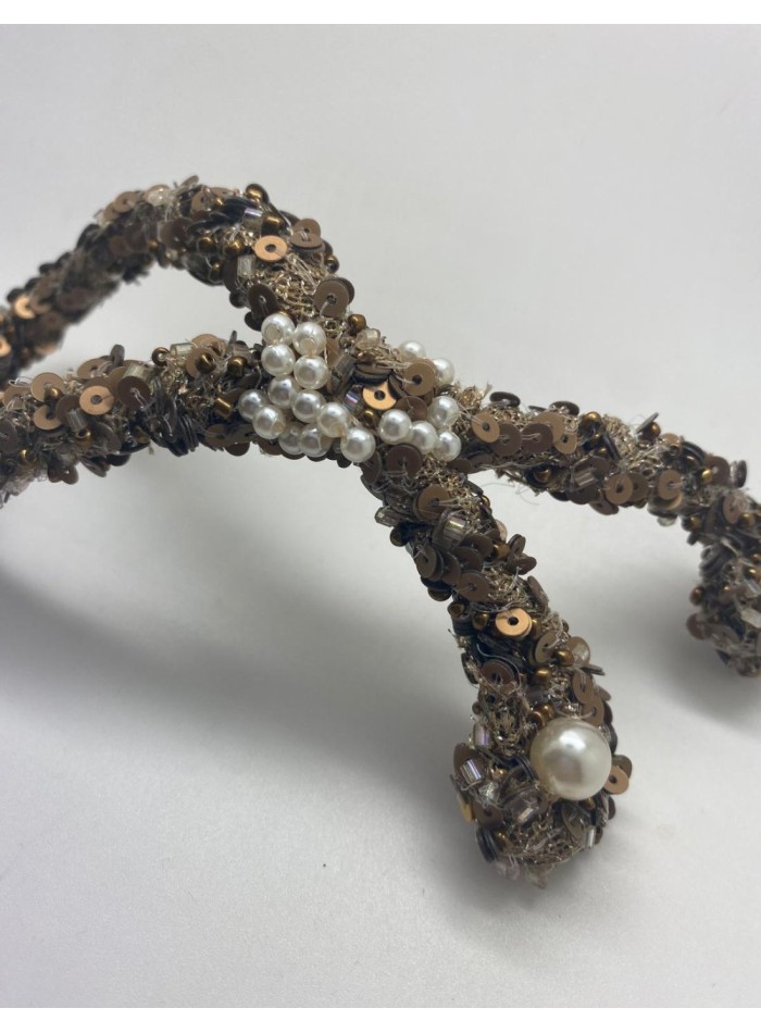 Fantasy headdress with old gold sequin and pearls