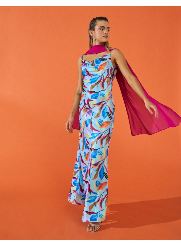 Vestido largo de fiesta estilo lencero con...