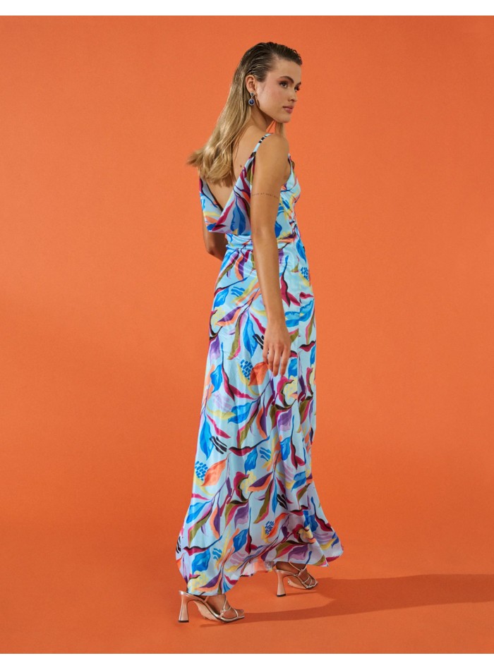 Lingerie style long party dress with print and...