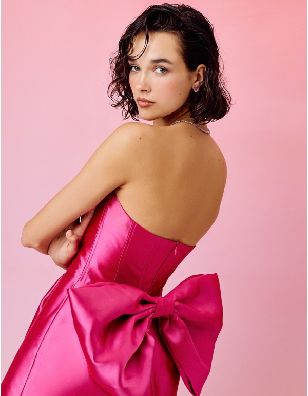 Mini dress with strapless neckline and maxi bow pink