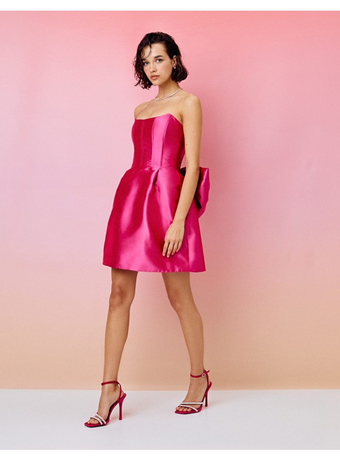 Mini dress with strapless neckline and maxi bow