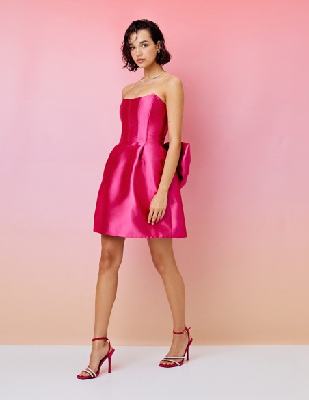 Mini dress with strapless neckline and maxi bow