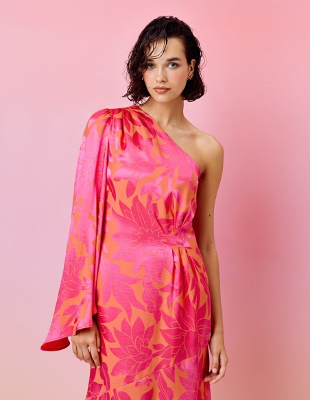 Asymmetrical printed party dress for guests