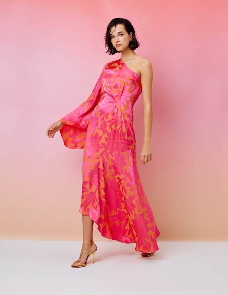 Asymmetrical printed party dress for guests