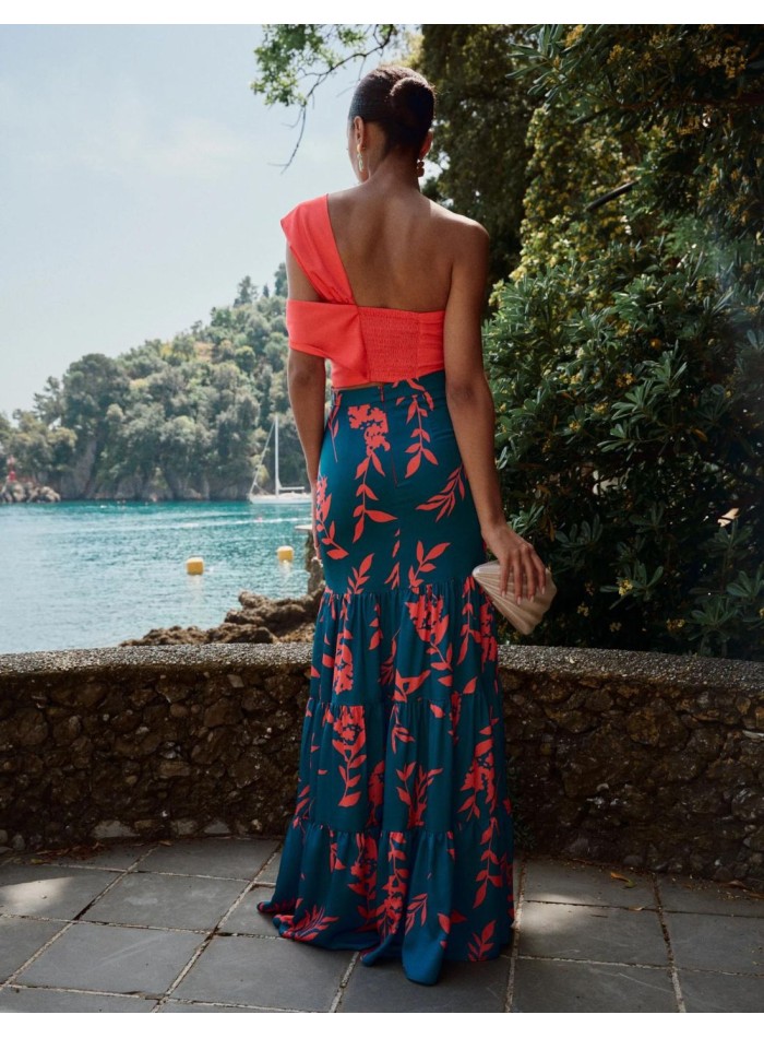 Jupe longue de fête avec imprimé floral et volants