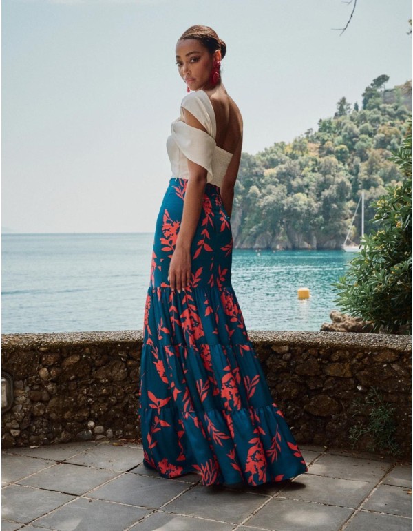 Jupe longue de fête avec imprimé floral et volants 2