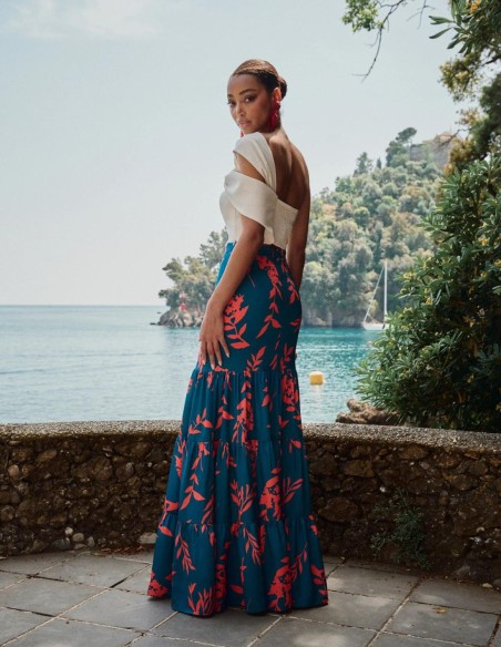 Top de fête blanc avec doubles bretelles asymétriques et fronces