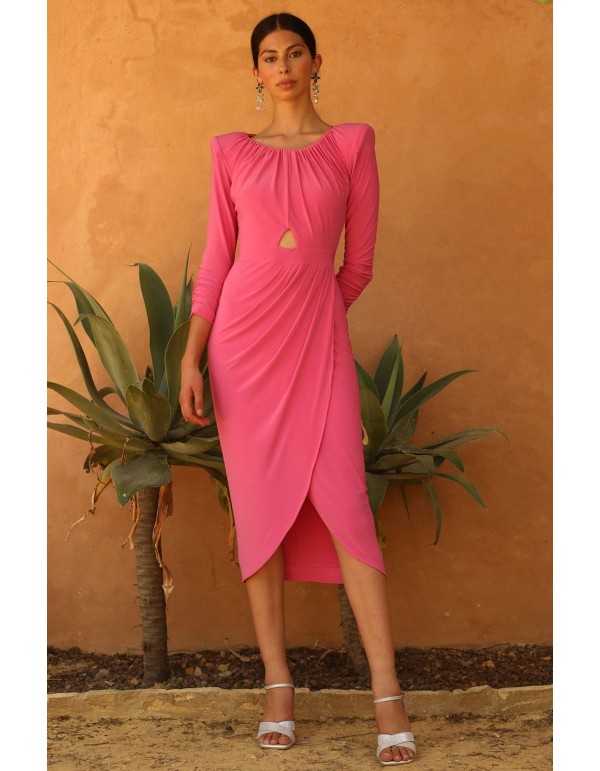 Robe d'invité midi à manches longues avec découpe à la...