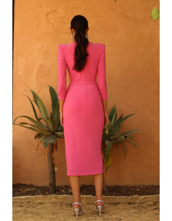 Midi guest dress with long sleeves and cut-out at the waist 2