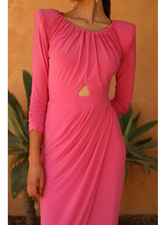 Midi guest dress with long sleeves and cut-out...