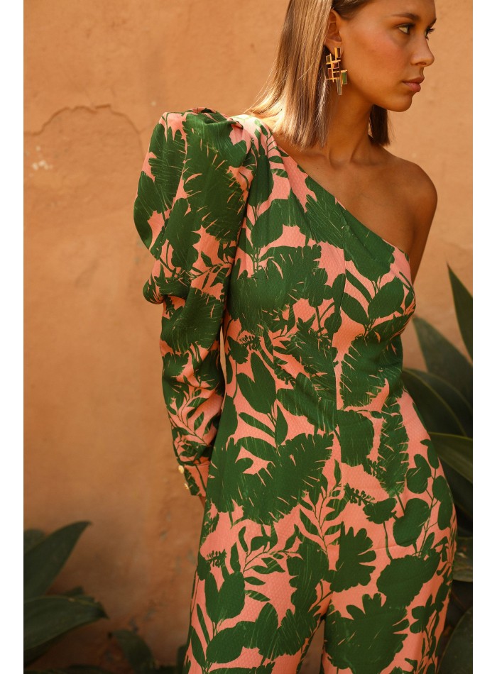 Flower printed party jumpsuit with asymmetrical...