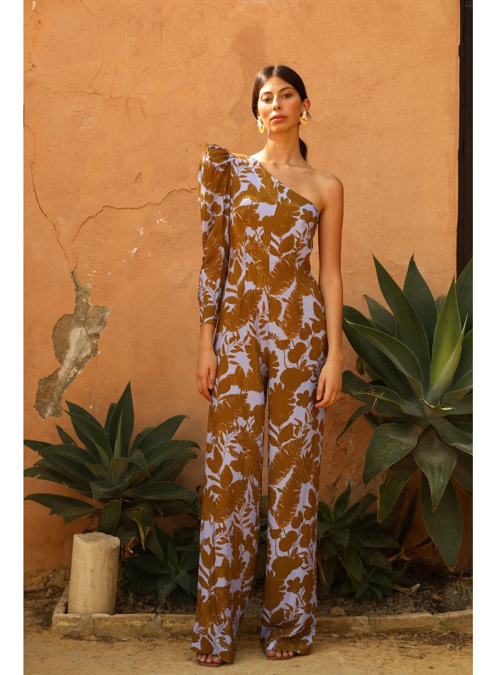Party jumpsuit with asymmetrical neckline and...