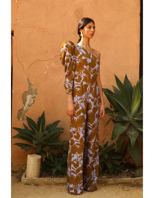 Mono de fiesta con escote asimétrico y estampado de flores 2