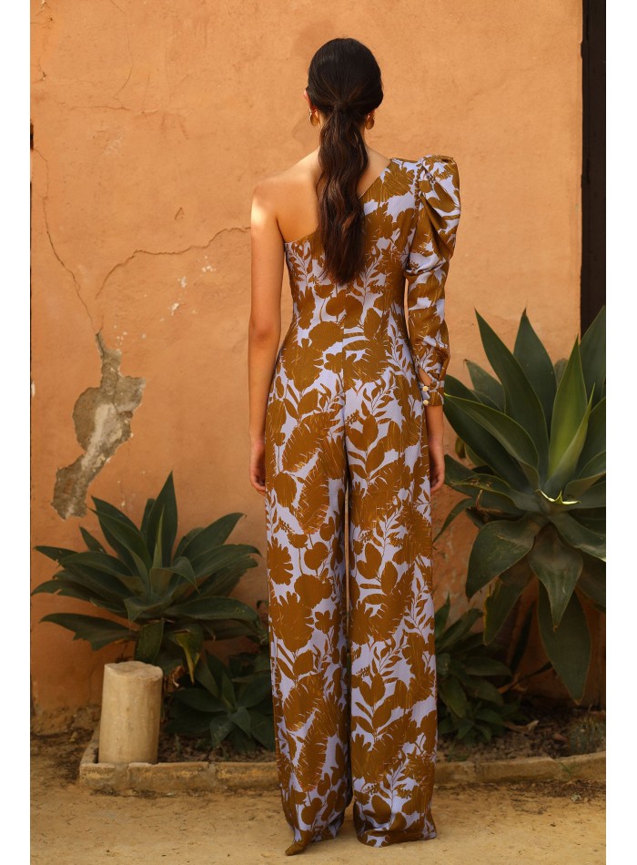 Party jumpsuit with asymmetrical neckline and...