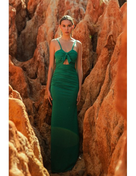 Long narrow party dress with cut-out cut and drape