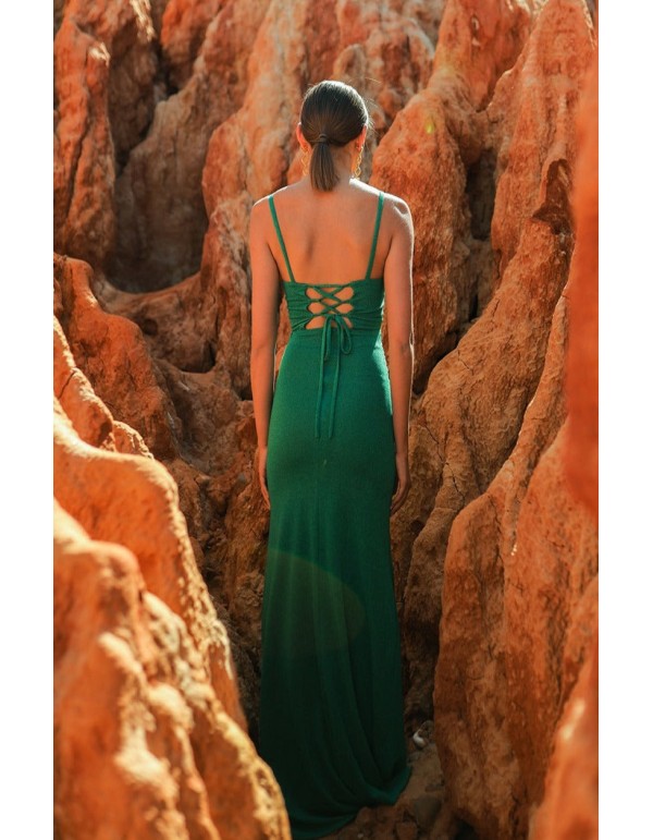 Long narrow party dress with cut-out cut and drape 2