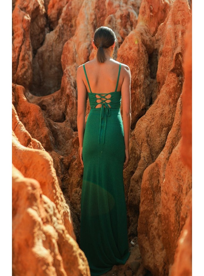 Vestido de fiesta largo estrecho con corte cut-out y drapeado verde