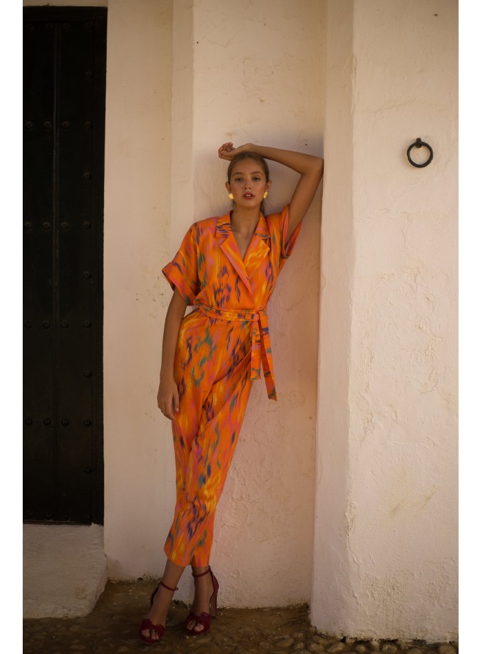 Printed party jumpsuit with raglan sleeves and...