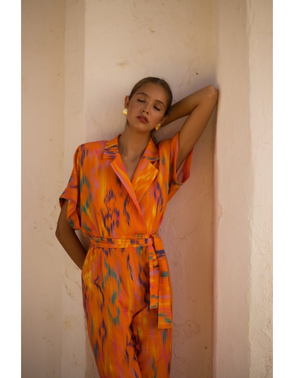 Printed party jumpsuit with raglan sleeves and tuxedo... 2