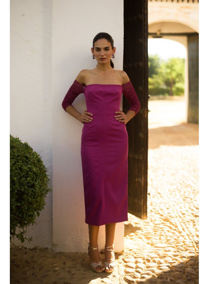 Wine party dress with bandeau neckline and...