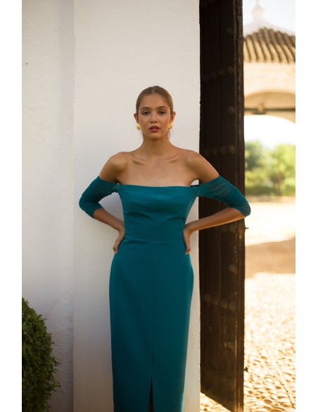 Midi party dress with tulle sleeves