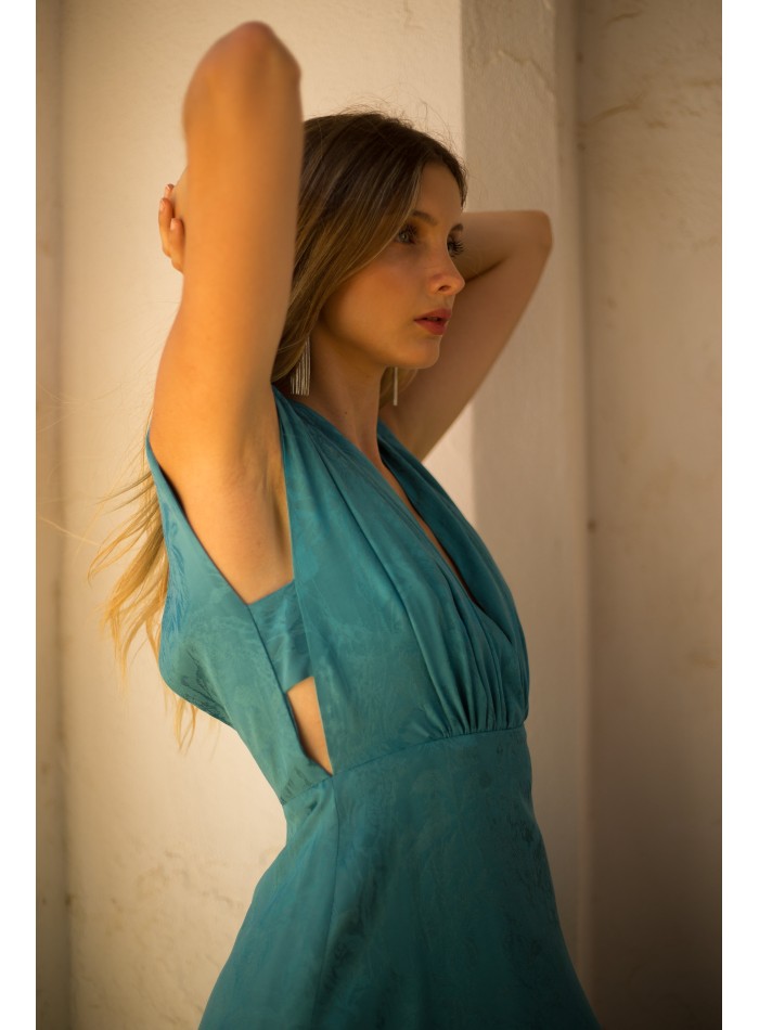 Robe de soirée midi en jacquard avec décolleté...