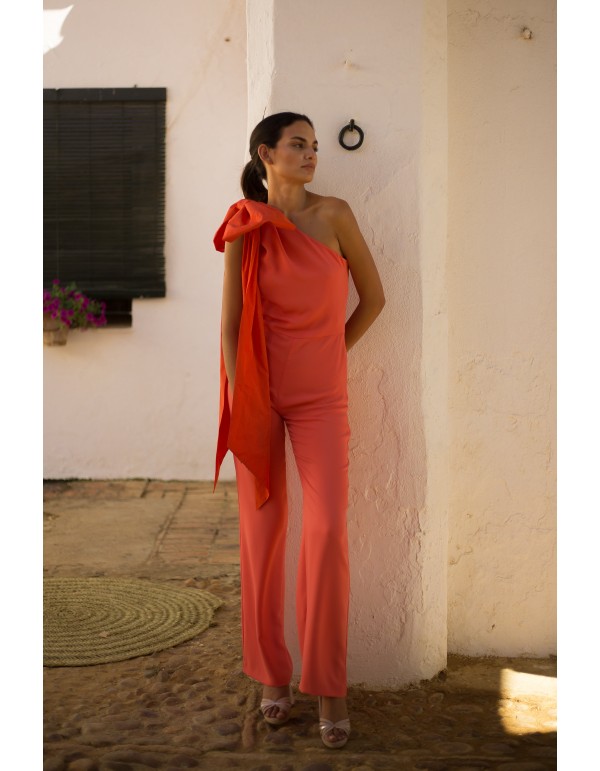 Long party jumpsuit with asymmetrical neckline and maxi... 2