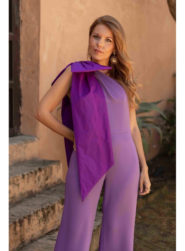 Purple long party jumpsuit with maxi lacing on...