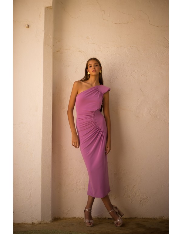 Robe midi de soirée violette avec encolure asymétrique et...