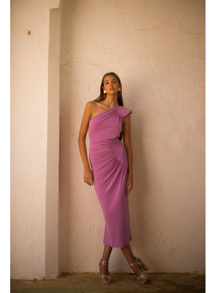 Purple midi party dress with asymmetrical...
