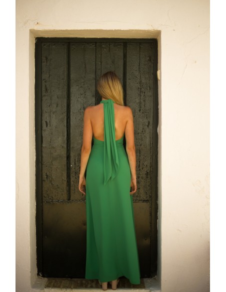 Vestido largo de fiesta con escote halter cruzado
