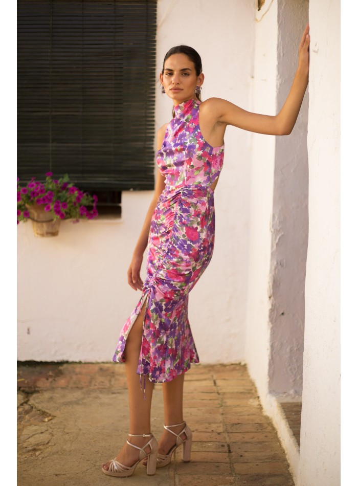 Vestido de fiesta midi satinado con estampado...