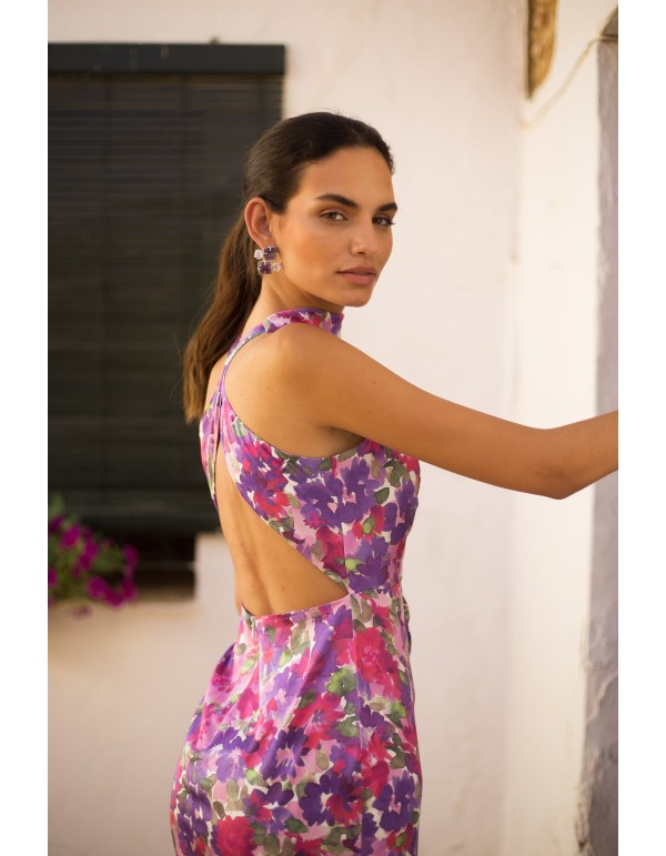 Robe midi imprimée en satin à fleurs 2