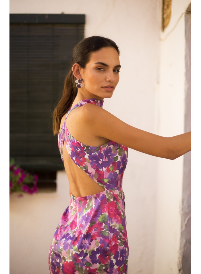 Vestido de fiesta midi satinado con estampado...