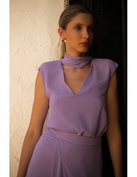 Ensemble Top et Jupe mauves à volants en cascade