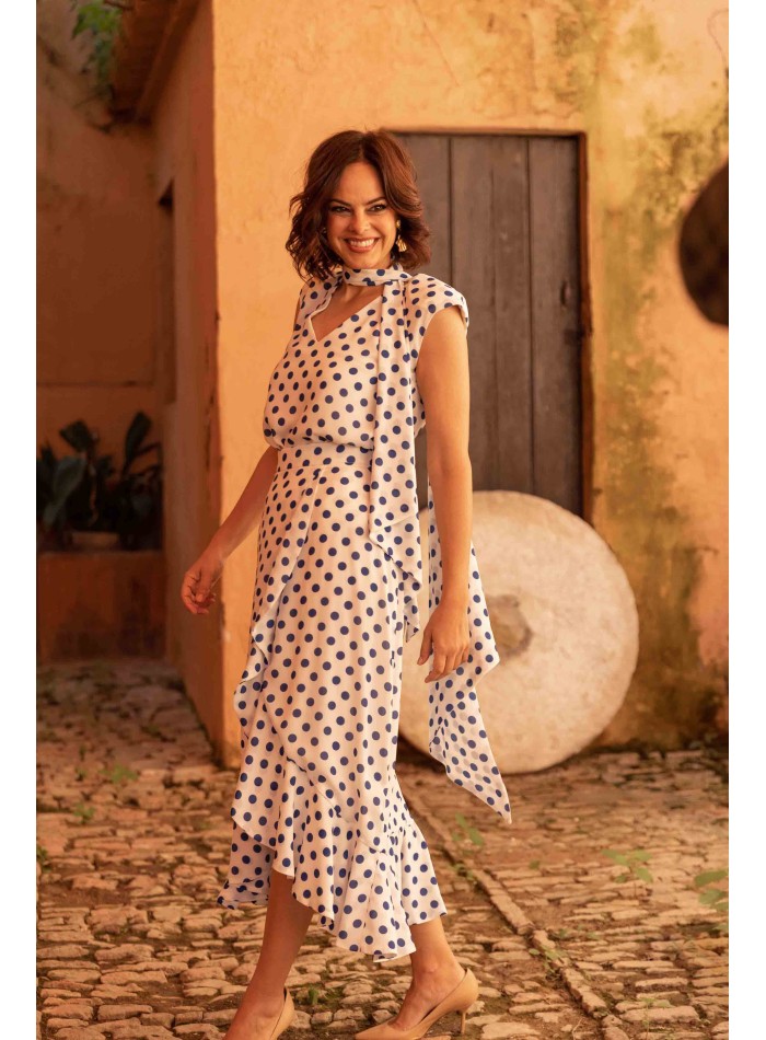 Ensemble Top et Jupe croisée à volants à pois