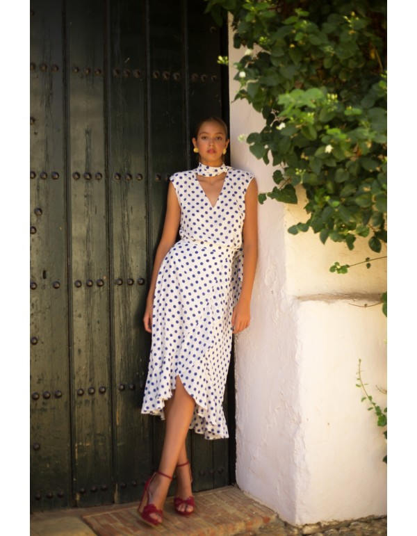 Top and cross skirt with polka dot frilly set