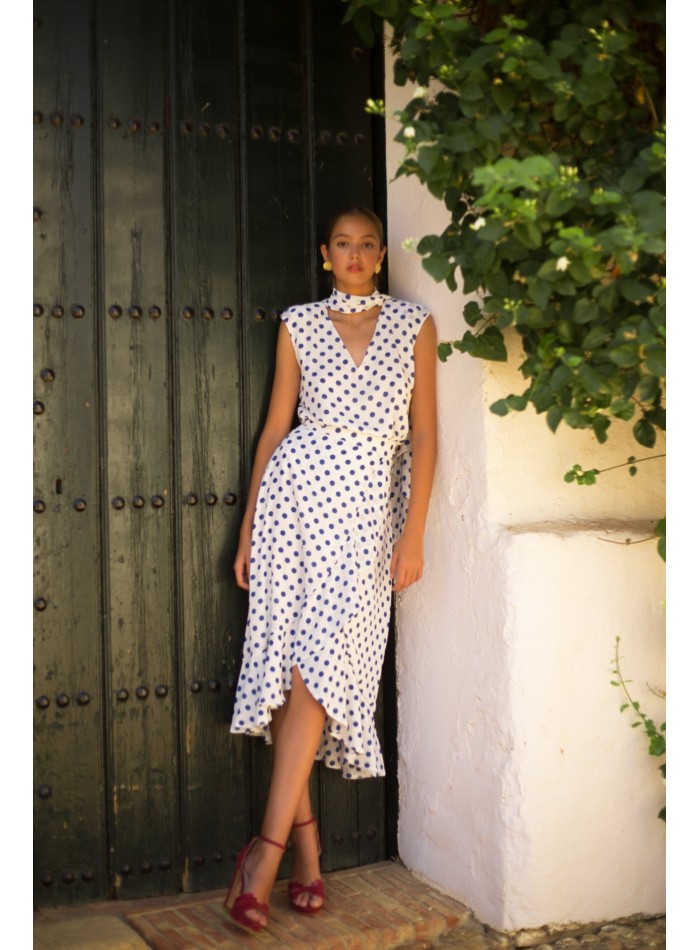 Top and cross skirt with polka dot frilly set